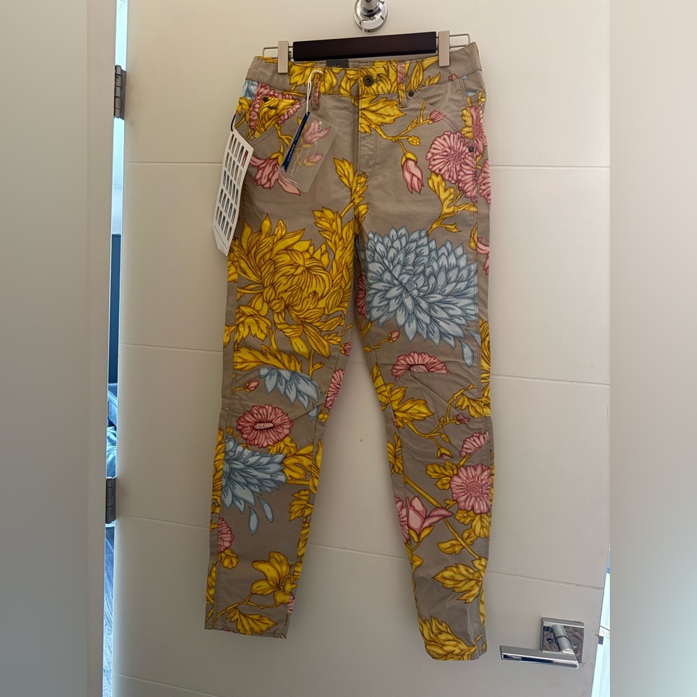 G-Star Floral Print Pants - Yellow, Pink, Blue on Tan